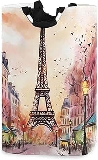 xigua Watercolor Paris Large Laundry Hamper with Handle, Foldable Clothes Hamper Collapsible Storage Basket for Toys and Clothes Organization in Bedroom, Bathroom, and Laundry Room