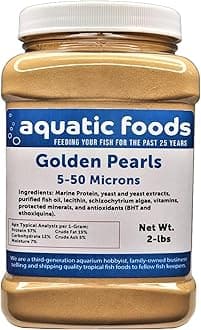 Aquatic Foods Inc. Golden Pearls 5-50 Microns, Powder for New Fry, Babies of Shrimp, Axolotls, Discus, Cichlids, Catfish, Tetras, Angel Fish, Guppies, Bettas, Goldfish, Corals, Reefs…2-lb Med Jar