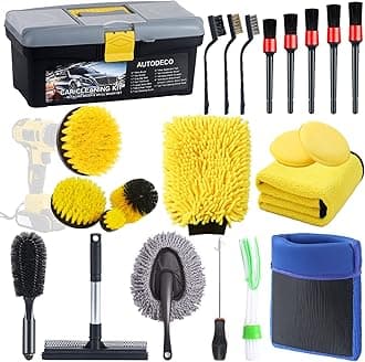 AUTODECO 23Pcs Car Wash Cleaning Tools Kit Car Drill Brush Set - with Car Detailing Brush Wash ​Mitt Clay Mitt Towels Tire Brush Window Scraper, Car Wash Tool Kit for Exterior and Interior Cleaning