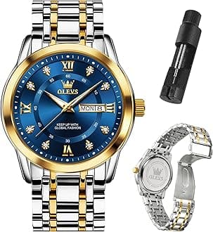 OLEVSMen's Luxury Watch Waterproof Luminous Easy Read Chronograph Watches Full Gold/White Dail/Black Face with Calendar Wristwatch