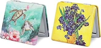 Pocket Mirror for Women, 2 Pcs Square 2.8” PU Style Double Sided 1X/3X Mirror for Purse Travel Compact Mirror (MA01OP03)