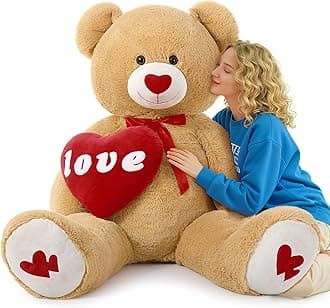 MorisMos Love Heart Giant Teddy Bear 4.3ft, I Love You Large Bear for Girlfriend, Soft Valentine Stuffed Animals Plush Gift for Boyfriend, Brown, 51Inch