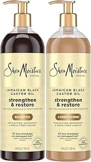 Shea Moisture Shampoo and Conditioner Set (24 Fl Oz Ea), Shea Moisture Jamaican Black Castor Oil Curly Hair Products, Shea Butter, Healthy Hair Growth, Shea Moisture Strengthen and Restore Set