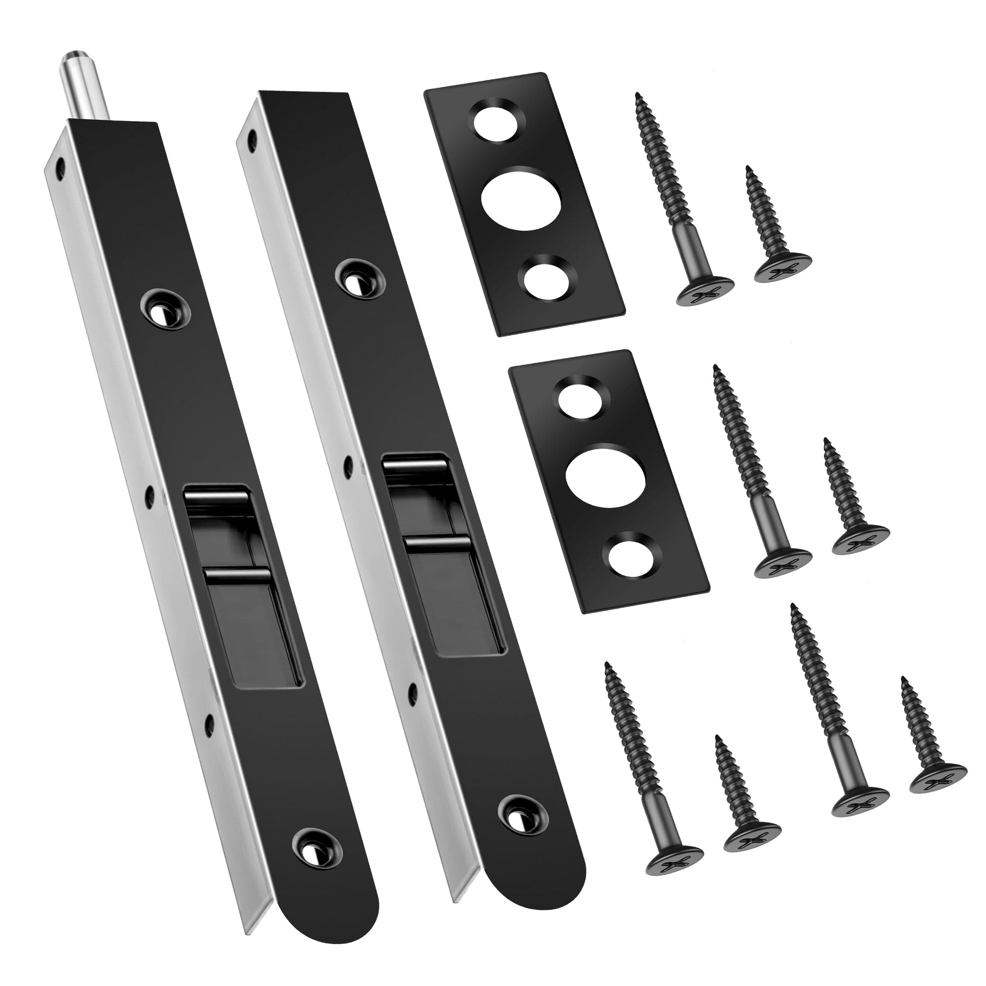 2 Pack 7 Inch Flush Bolt for Double Door, Heavy Duty Chrome Plating Flush Latch Bolts, French Lock for Opening and Composite Wood Double Dummy Door (Black Plating Color)