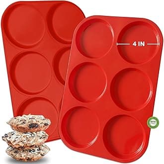 Muffin Top Pan, 4 Inch Silicone Muffin Top Pans for Baking, Perfect for Hamburger Bun, Egg Sandwich Molds, Mini Pie, Egg Muffin, Food Grade and BPA Free (4 Inch, 2Pcs)