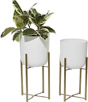 CosmoLiving by Cosmopolitan Metal Indoor Outdoor Planter Dome Large Planter Pot with Removable Stand, Set of 2 Planters 20", 22"H, White