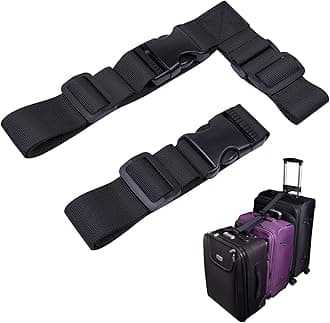 Wisdompro Luggage Straps, Suitcase Connection Belt, Luggage Organizer, Bag Fastening Belt, Nylon, One Touch, Adjustable, Convenient Travel Goods, Set of 2, Black (T-shape)