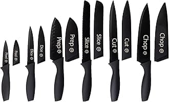 MasterChef Kitchen Knife Set with Covers, 6 Professional Chef Knives for Home Kitchens, Extra Sharp Cutting Stainless Steel Blades & Protective Sheaths, Soft-Touch Easy-Grip Handles, Essential Black