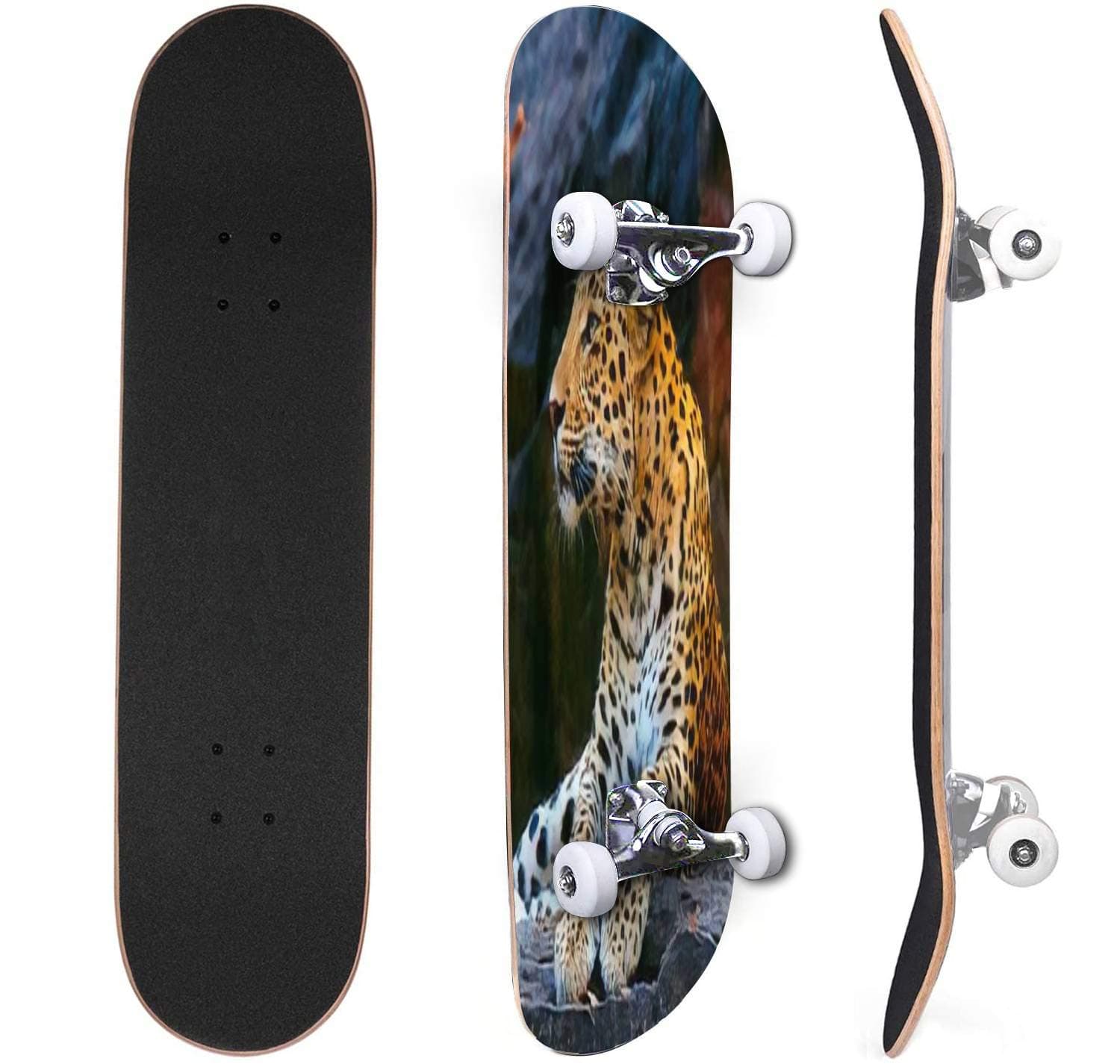 Classic Concave Skateboard Leopard print pattern Repeating seamless vector animal background Canadian Maple Trick Skateboards for Beginners and Professionals