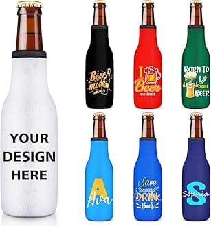 Custom Beer Bottle Sleeve Insulators 12oz Standard Zip-up Bottle Jacket Non-slip Thick Neoprene Drink Holder with Personalized Logo Text Bulk
