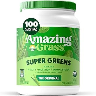 Amazing Grass Greens Blend Superfood: Super Greens Powder with Spirulina, Alfalfa, Beet Root Powder, Digestive Enzymes, Prebiotics & Probiotics, Original, 100 Servings (Packaging May Vary)