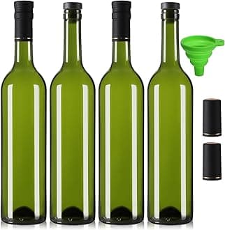 4 Pack 750 ml Green Glass Bottles With T-top Caps & Seal Shrink Capsules, Wine Bottles, Empty Wine Bottles with Funnel for Wine, Beverages, Juice & Kombucha