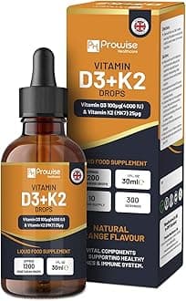 Vitamin D3 4000iu + K2 MK7 25µg I Orange Liquid Drops I High Strength 4000iu D3 + 25µg K2-30ml Bottle I Fast Absorption I 1200 Vegetarian Drops - Made in UK by Prowise Healthcare