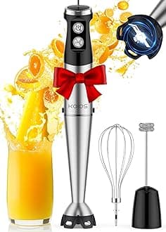 KOIOS Immersion Blender, 1000W Anti-scratch 3-in-1 Hand Blender, Upgraded 12 Speed Stainless Steel Blade Stick Blender with Turbo Mode, Whisk and Milk Frother, Non-BPA, Black
