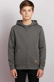 Alan Jones Clothing Boys Regular Fit Zipper Hooded Sweatshirt | Kangaroo Pocket & Drawstring Hood