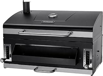 29 In Built-in Barbecue Grill, Charcoal bbq Grills with Liftable Tray, Insulated Hood & Temperature Gauge, Stainless Steel BBQ Barrel for Outdoor Kitchen, Camping, and Park – Black