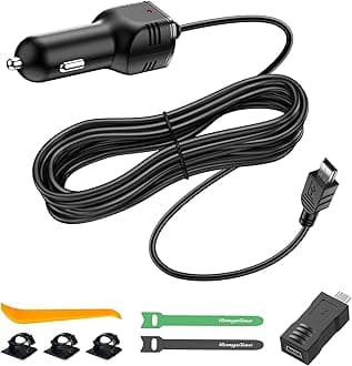 Dash Camera Car Charger, Mini USB and Micro USB Interfaces, Driving Recorders Power Cord Universal Car Adapter Power Cord 3.5m/11.5ft 12V/24V to DC5V 2A(I Interface)