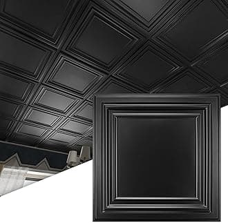 12-Pack PVC Drop Ceiling Tiles (48 Sq.Ft), 24"x24" Decorative Panels for Home and Office, 2ft x 2ft, Matte Black