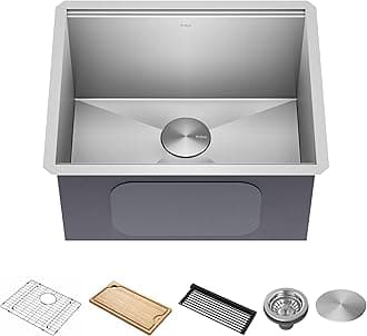 Kore 23-Inch Undermount Workstation Single Bowl 16 Gauge Deep Laundry Utility Stainless Steel Kitchen Sink with Accessories, KWU100-23L