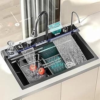 هانز حوض مطبخ ذكي من الستانلس ستيل304 ، حوض محطة عمل ذكية سوداء مع شاشة LED رقمية لمزيد من المطابقة، يأتي مع الملحقات صناعة كوريا