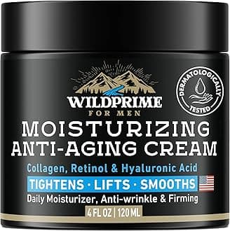 Men's Face Moisturizer Cream - Anti Aging & Wrinkle - Men's Shave Lotion - Made in USA - Collagen, Hyaluronic Acid, Vitamins E & A, Avocado Oil - Age Facial Skin Care, Day & Night Moisturizing, 4 oz