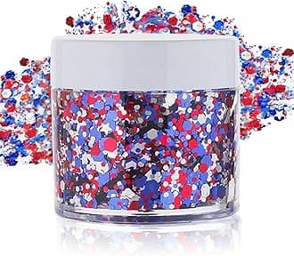 Red White Blue USA Patriotic Face Glitter,4th of July Accessories Hair Glitter for Kids,Blue Body Glitter Face Paint,Fourth of July Outfits for Women,Festival Party Celebrations Makeup