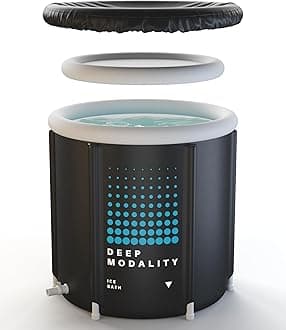 COLD PLUNGE TUB | Upgraded Materials | Classic Ice Bath - Inflatable Round, Black & White 95GL