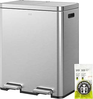 - EKO Edison Dual Trash Can for Recycling and Trash, 8+8 Gallons Kitchen Garbage Can with Dual Removable Inner Liners, Independent Lids and Pedals, Matte Stainless Steel