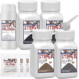Rock Tumbler Grit Set, 5-Step Kit with Reusable Bottles and Spoon, Unisex, Ages 6+, Includes Coarse, Medium, Pre-Polish, Final Polish, and Color Lift Media