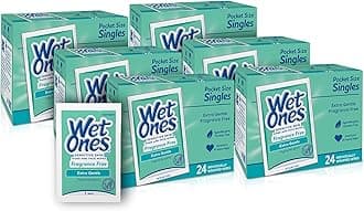 Wet Ones Hand and Face Wipes Singles, Unscented Wipes for Sensitive Skin, Individual Wipes, Hand Wipes Individually Wrapped,24ct (6 pack)