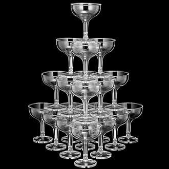 Zopeal 30 Pcs Champagne Coupe Glasses 5 oz Plastic Champagne Tower Disposable Martini Glasses Stackable Stemmed Margarita Coupe for Wedding Birthday Valentine's Day Party Bar(White,Transparent)