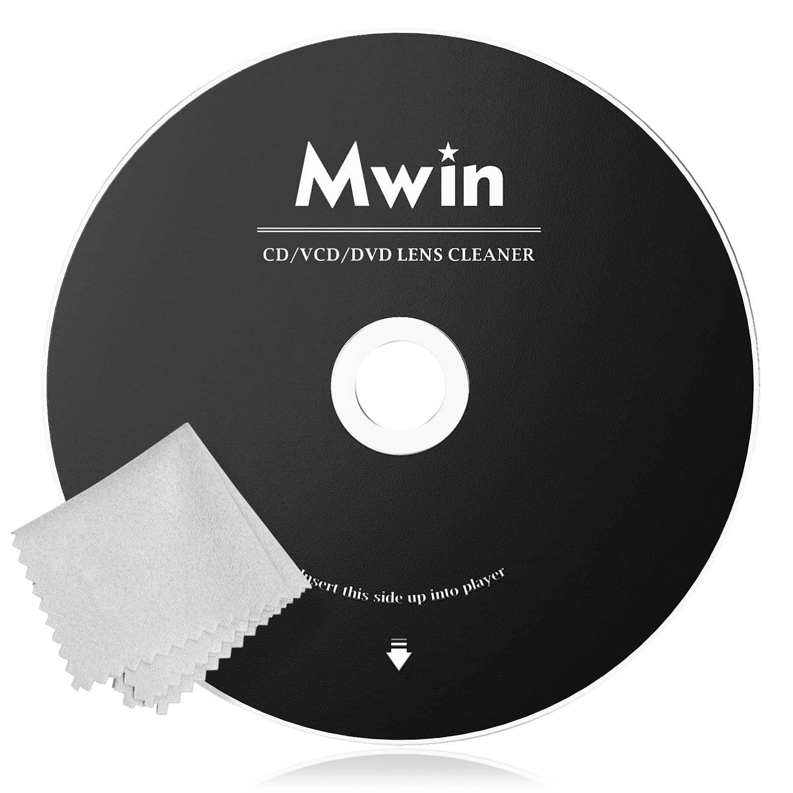 Mwin CD Cleaner Disc for CD Player, Safe and Effective Laser Lens Cleaning Disc, CD/VCD/DVD Player Cleaner Disc for Car and Home, CD Lens Cleaner with Microfiber Cloth