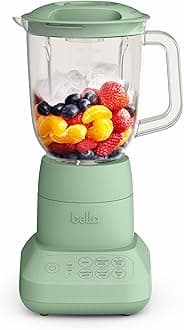 bella 10 Speed Countertop Blender, Juicer & Smoothie Maker, Fits-anywhere™ Kitchenware, Slim Flip & Store Design, Dishwasher Safe 48oz Capacity Pitcher & Lid, Stainless Steel Blade, 450 Watt, Seaglass