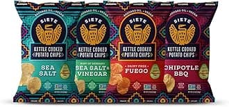 Siete Grain Free Potato Chips - Kettle Cooked | Gluten Free Chips | Vegan Snacks | Non GMO | Variety Pack, Sea Salt, Sea Salt & Vinegar, Fuego, Chipotle BBQ (Pack of 8)