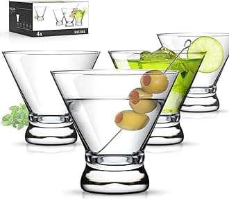 LUNA & MANTHA Martini Glasses Set of 4, Stemless Martini Cocktail Glasses for Margarita, Manhattan, Cosmopolitan, Home Bar, Evening Parties, Birthdays, Housewarming Gift, Crystal Clear 8 OZ