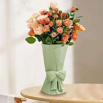 Green Ceramic Bow Vase 9.64 in Unique Cute Modern Decorative Bouquet Flower Vases for Home Living Room Table Decor Women Girl Gifts