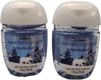Bath and Body Care - Travel Size Sanitizer - 2 piece Bundle Set Hand Gel - 1 Fl Oz each - Label Artwork Varies (FROSTED COCONUT SNOWBALL)