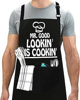 Paporich Adjustable BBQ Aprons for Men, Funny Rude Chef Aprons, Cooking Aprons for Men with 2 Pockets, Christmas Grilling Gifts for Dad Son Father Husband