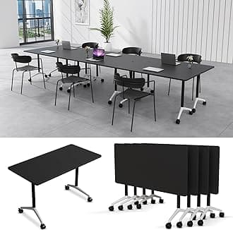 6-8 Person Conference Table Folding Conference Table for Office、Training, Seminar,Schools Modern Wood Conference Meeting Room Table Large Rectangular Conference Room Tables (6, Black-2, 47in)