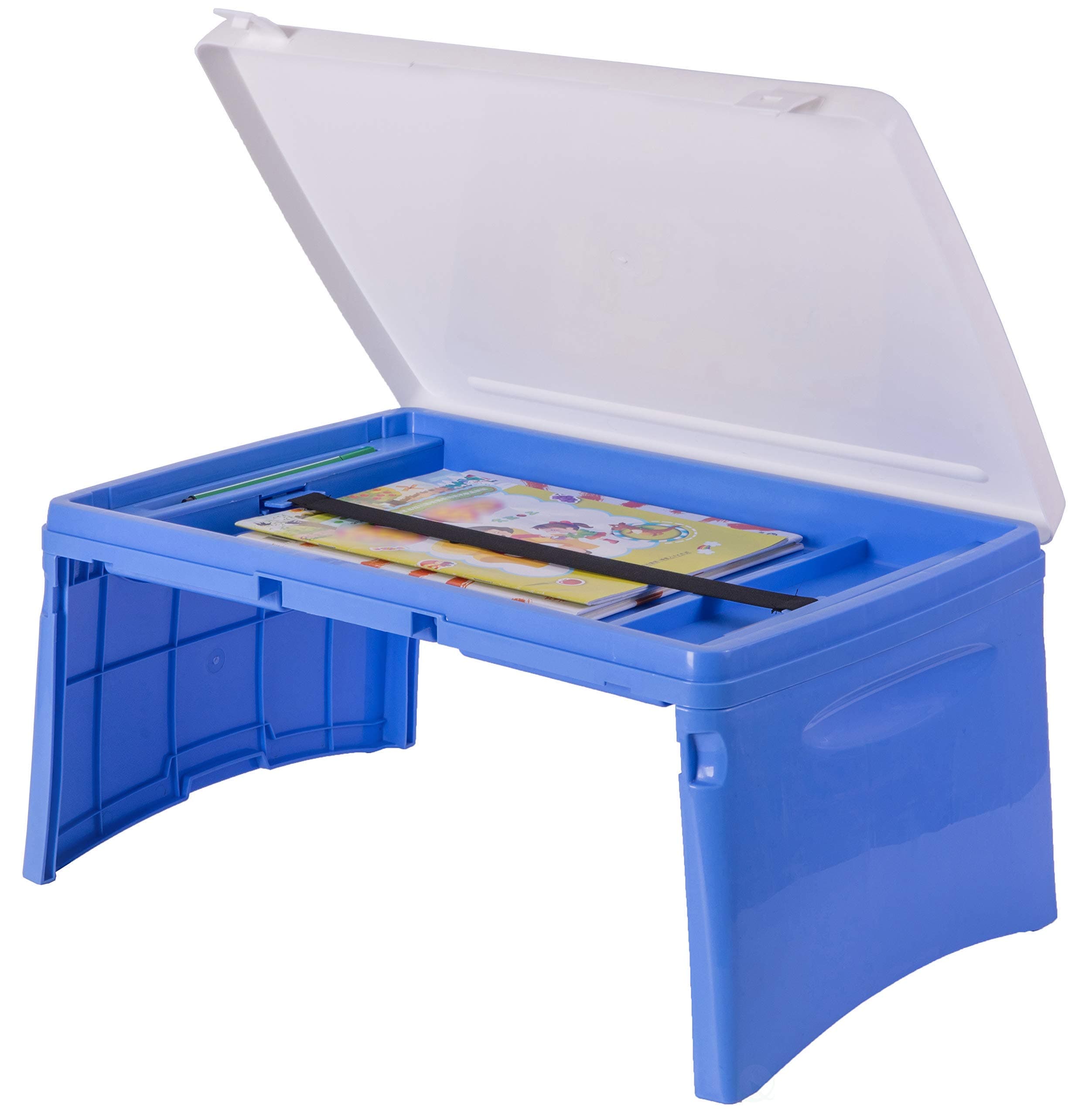Basicwise QI003430.B Kids Portable Fold-Able Plastic Lap Tray, Blue and White