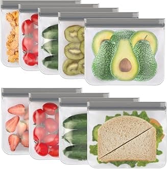 9 Pack Reusable Sandwich Bags Dishwasher Safe, Reusable Quart Bags Extra Thick Leak-proof Freezer Bags for Marinate Meats, Cereal, Sandwich, Travel Items, Home Organization (Gray, 9Sandwich)