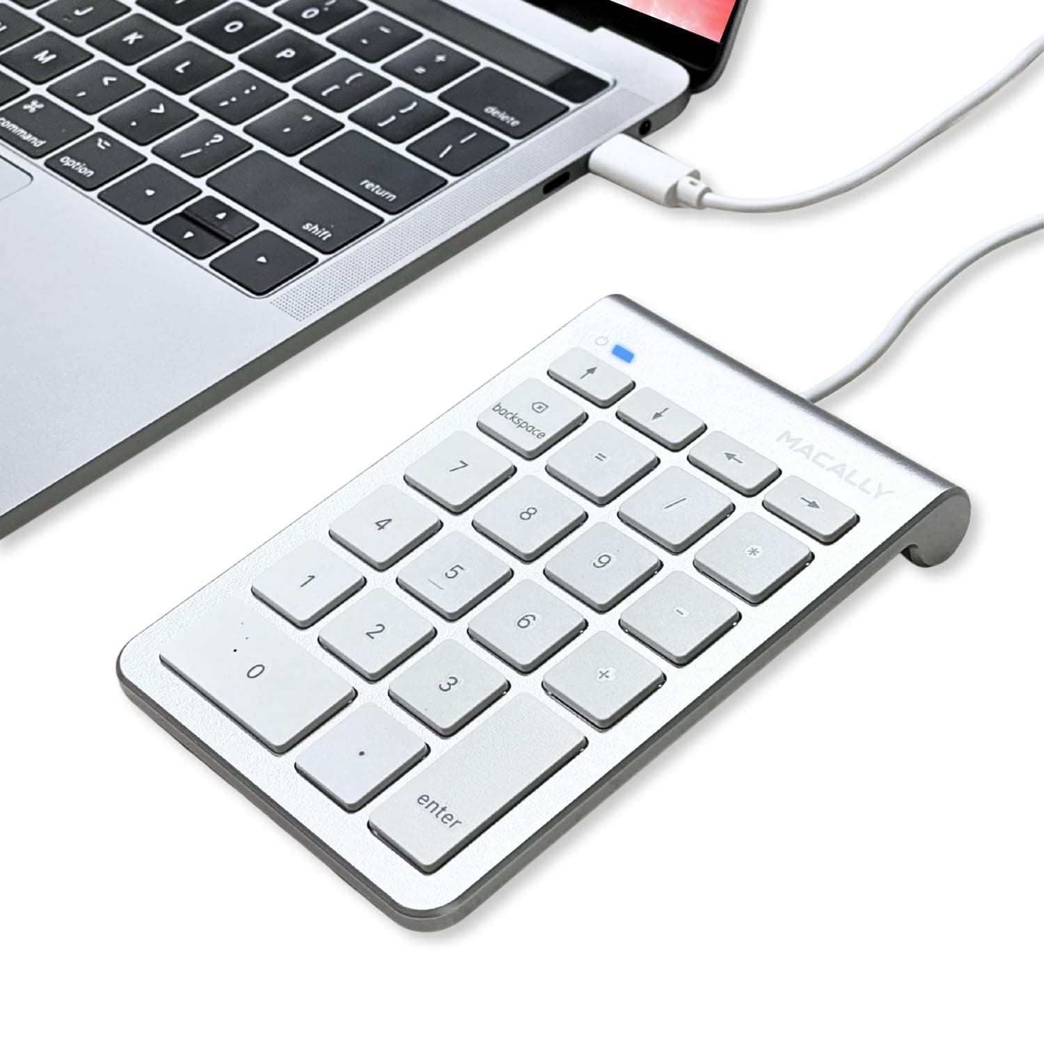 Macally Wired USB C Numeric Keypad Keyboard for Type C Laptop, Apple Mac iMac MacBook Pro/Air, Windows PC, or Desktop Computer with 5 Foot Cable & 22 Key Slim Number Pad Numerical Numpad - Silver