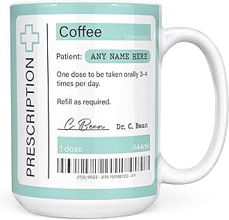 Mug Monster - Prescription for Coffee Mug, Personalised Leaving Gift for Colleague - Ceramic Coffee Cup, Gift Men or Women, Extra Large and Giant Available, 15oz White & Coaster