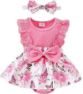 Baby Girl Clothes Newborn Romper Dress Infant Lace Ruffle Sleeveless Summer Outfits with Headband 0-12 Months