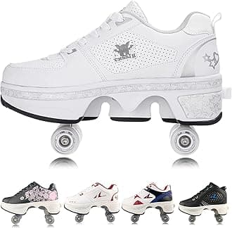 PLMOKN Women's Retractable Roller Skates Outdoor Girls Kick Roller Shoes Men Deformation Sneakers,(???) EU 41/US 9.5,White