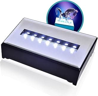 7 LED Light Base for Glass Art - White Light LED Display Base - LED Base Lights for Crystals - Lighted Display Stand w/ Mirror Top for More Dimension