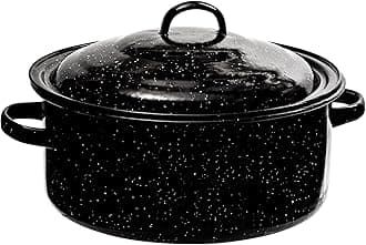 Granite 5 Qt Stockpot, Nonstick Soup Pot With Lid, Speckled Enamel Ware Cookware, Large Stock Pot For Boiling and Cooking, Big Granite Cooking Pot for Stovetop, Campfire, Outdoor Stove