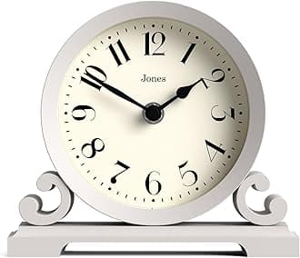 Saloon mantel clock | Traditional double scroll design | Grey | Contemporary classic style for desk, table, shelf or bedside