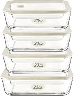 Glass Food Container Set with Glass Lid, 4 Pack, Food Storage Containers Set, Airtight, LeakProof, 100% Plastic Free, Meal Prep Containers (White Color)