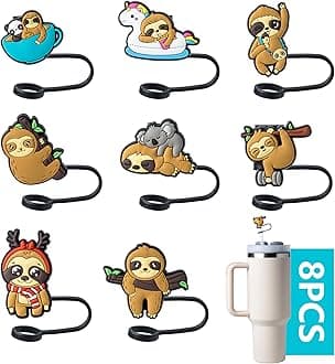 - 8-Piece Sloth Covers for Stanley Cup, 0.4in/10mm Diameter Straw Toppers Cap,Compatible with Stanley 20 30&40 0z Cup, Dust-Proof Straw Caps for Water Bottle